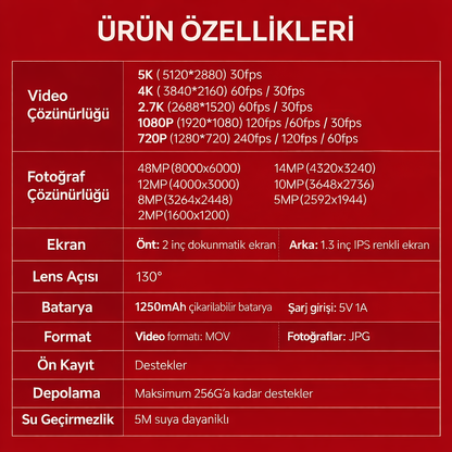 ZOREX 5K PLUS Aksiyon Kamerası | Ultra HD, Geniş Açı Lens