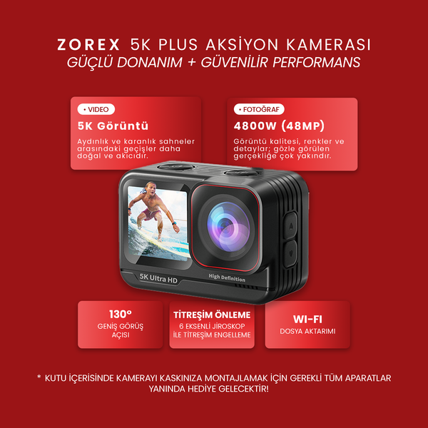 ZOREX 5K PLUS Aksiyon Kamerası | Ultra HD, Geniş Açı Lens