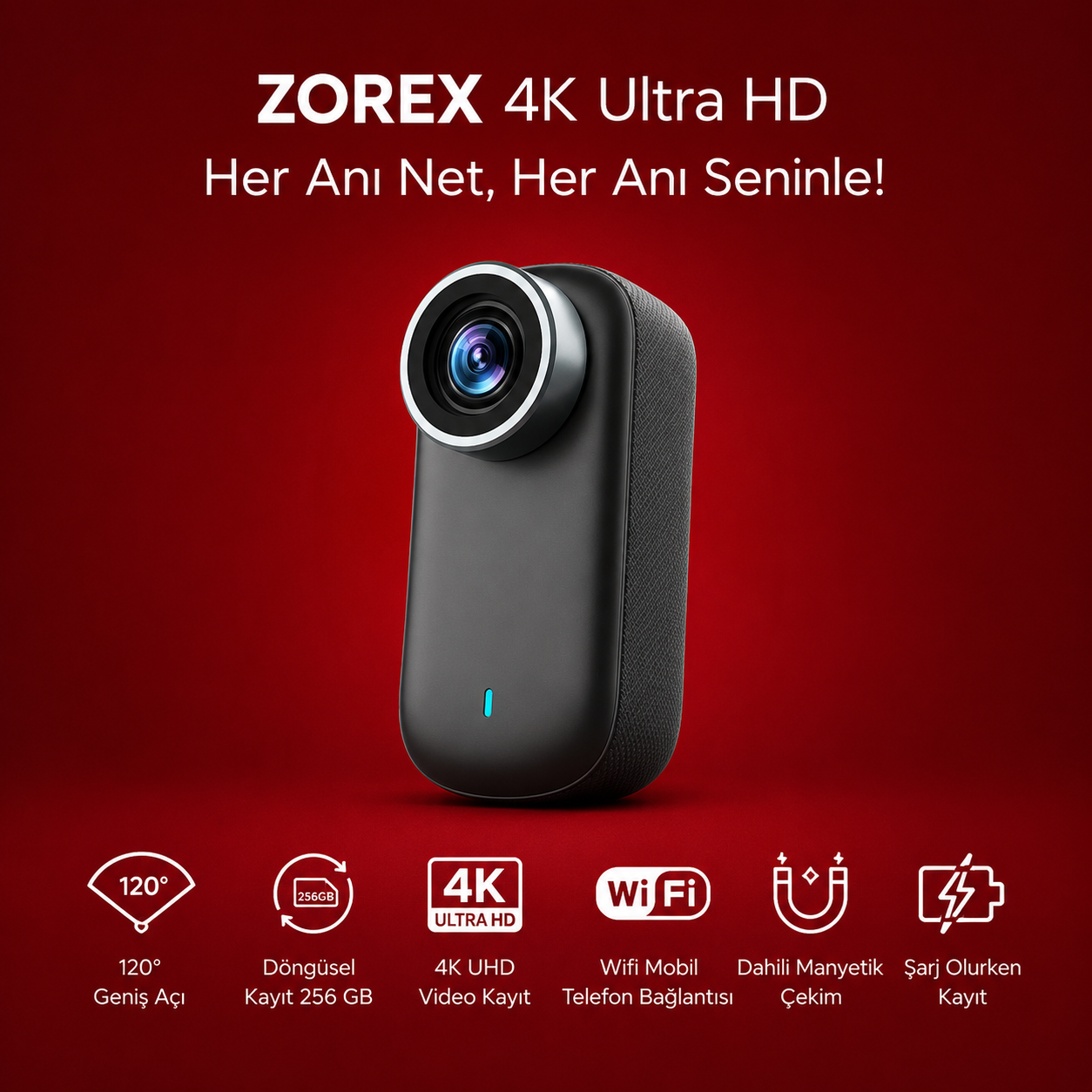 ZOREX 4K PLUS Aksiyon Kamerası | Ultra HD, Su Geçirmez, Geniş Açı Lens