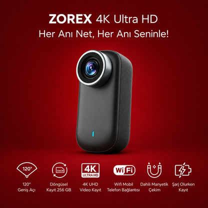 ZOREX 4K PLUS Aksiyon Kamerası | Ultra HD, Su Geçirmez, Geniş Açı Lens