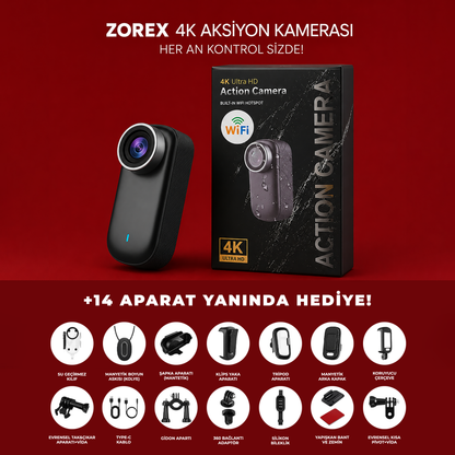 ZOREX 4K PLUS Aksiyon Kamerası | Ultra HD, Su Geçirmez, Geniş Açı Lens
