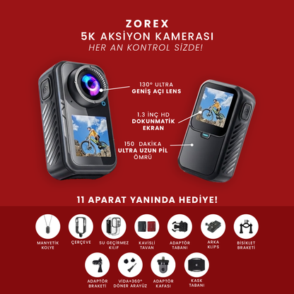 ZOREX 5K Aksiyon Kamerası | Ultra HD, Su Geçirmez, Geniş Açı Lens