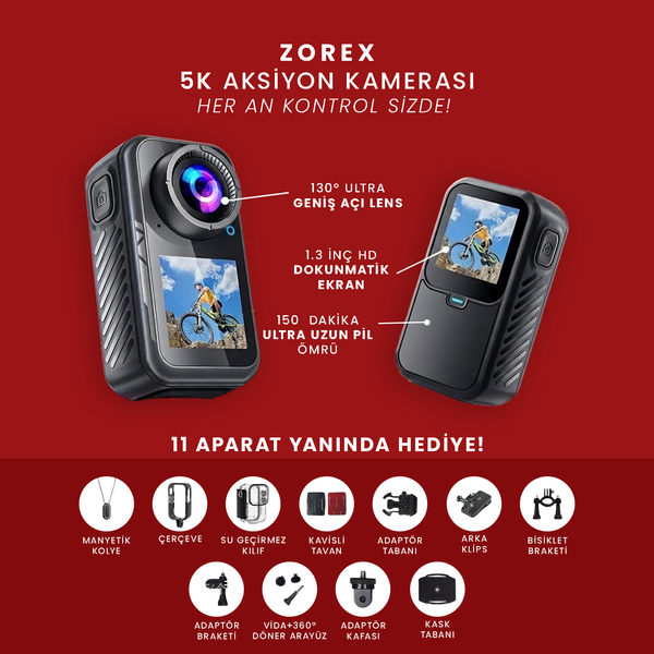 ZOREX 5K Aksiyon Kamerası | Ultra HD, Su Geçirmez, Geniş Açı Lens