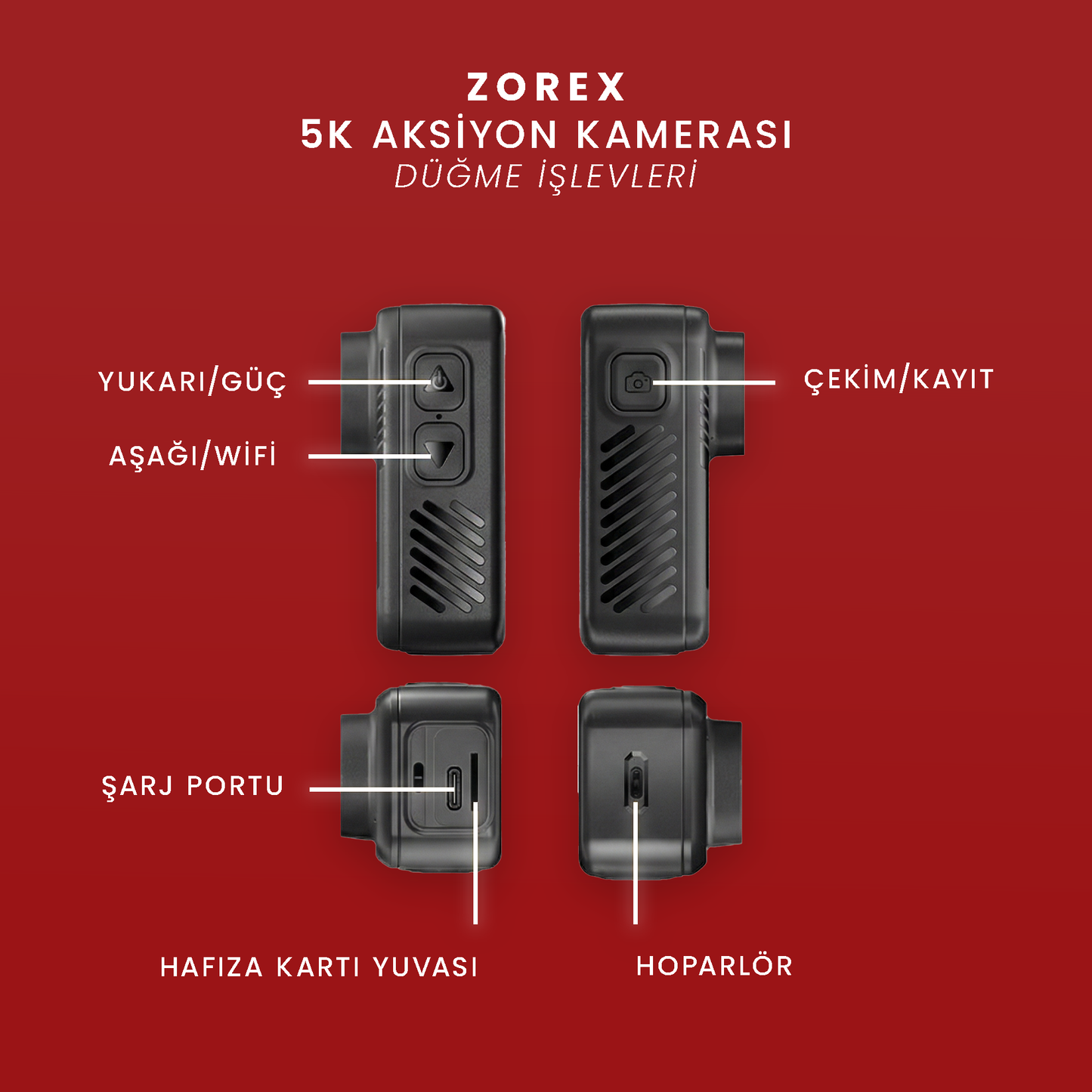 ZOREX 5K Aksiyon Kamerası | Ultra HD, Su Geçirmez, Geniş Açı Lens