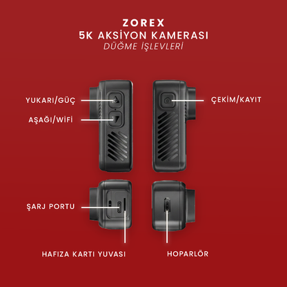 ZOREX 5K Aksiyon Kamerası | Ultra HD, Su Geçirmez, Geniş Açı Lens